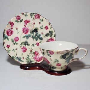 Gracie China Teacup and Saucer Rose Chintz